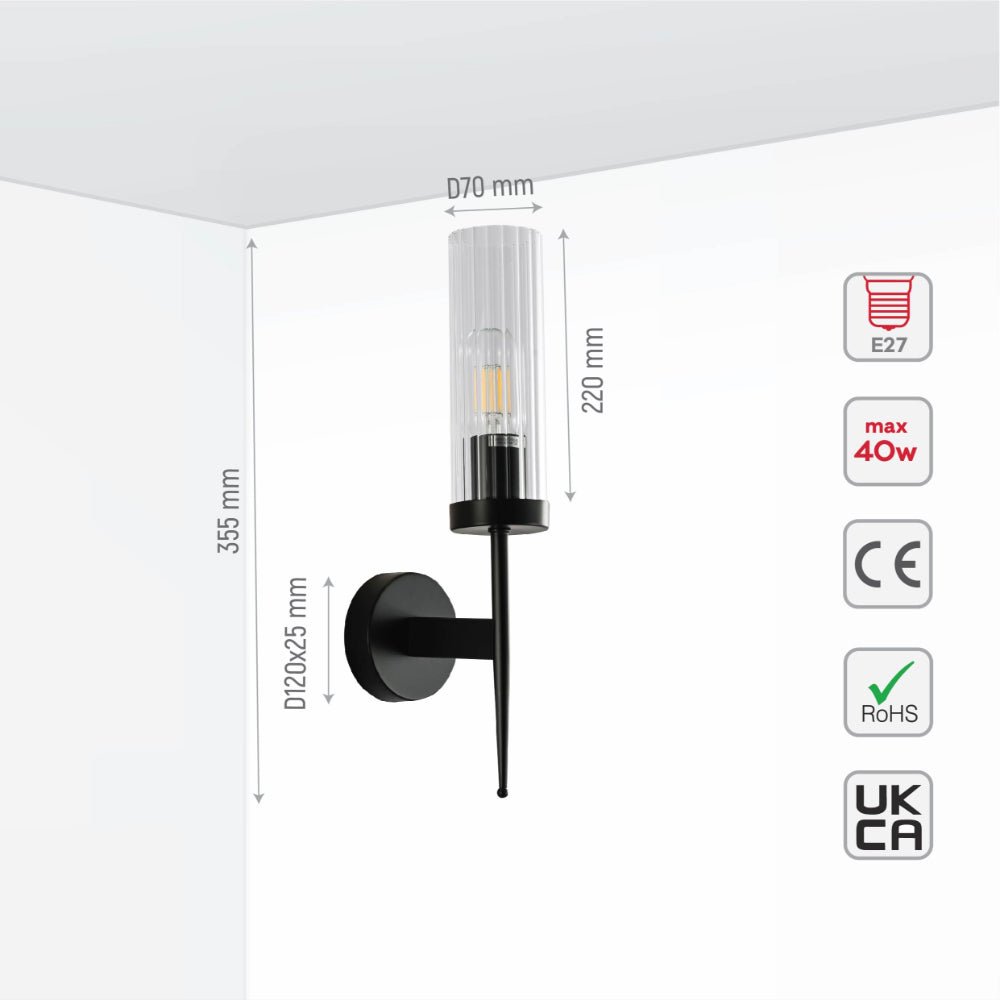 Wandlamp Geribbeld Glas Vintage Art Deco E27 Goud Chroom Nikkel Zwart Dimbaar Cilinder