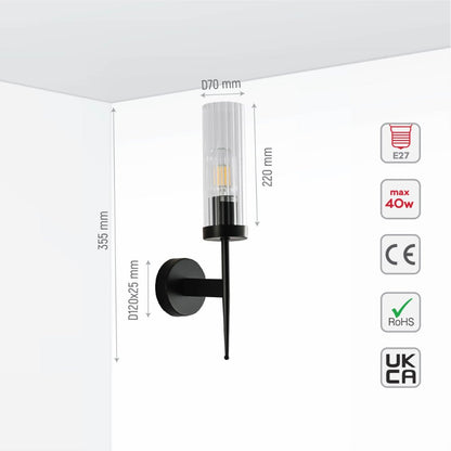 Wandlamp Geribbeld Glas Vintage Art Deco E27 Goud Chroom Nikkel Zwart Dimbaar Cilinder