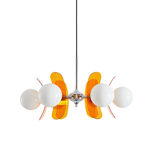 Moderne Sputnik Kroonluchter met Gekleurde Acryl Elementen en Witte Glazen Bollen – Design Hanglamp Meerdere Lichtpunten