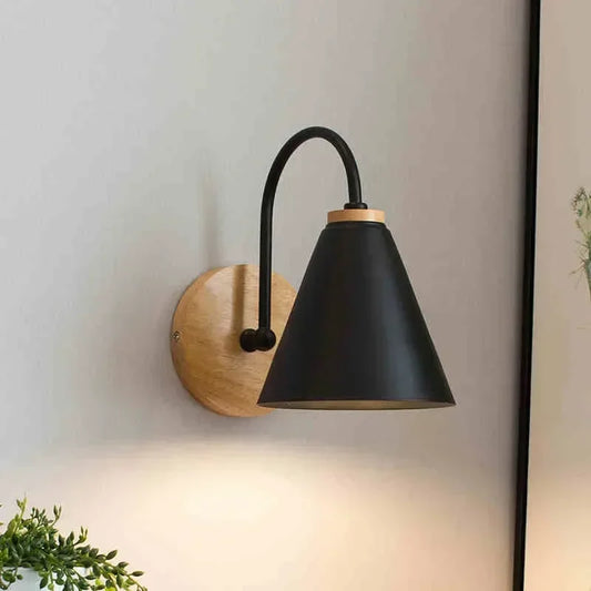 Scandinavische Wandlamp IJzer Hout Zwart Wit E27 LED Slaapkamer Woonkamer Bureau Minimalistisch Noordse Stijl
