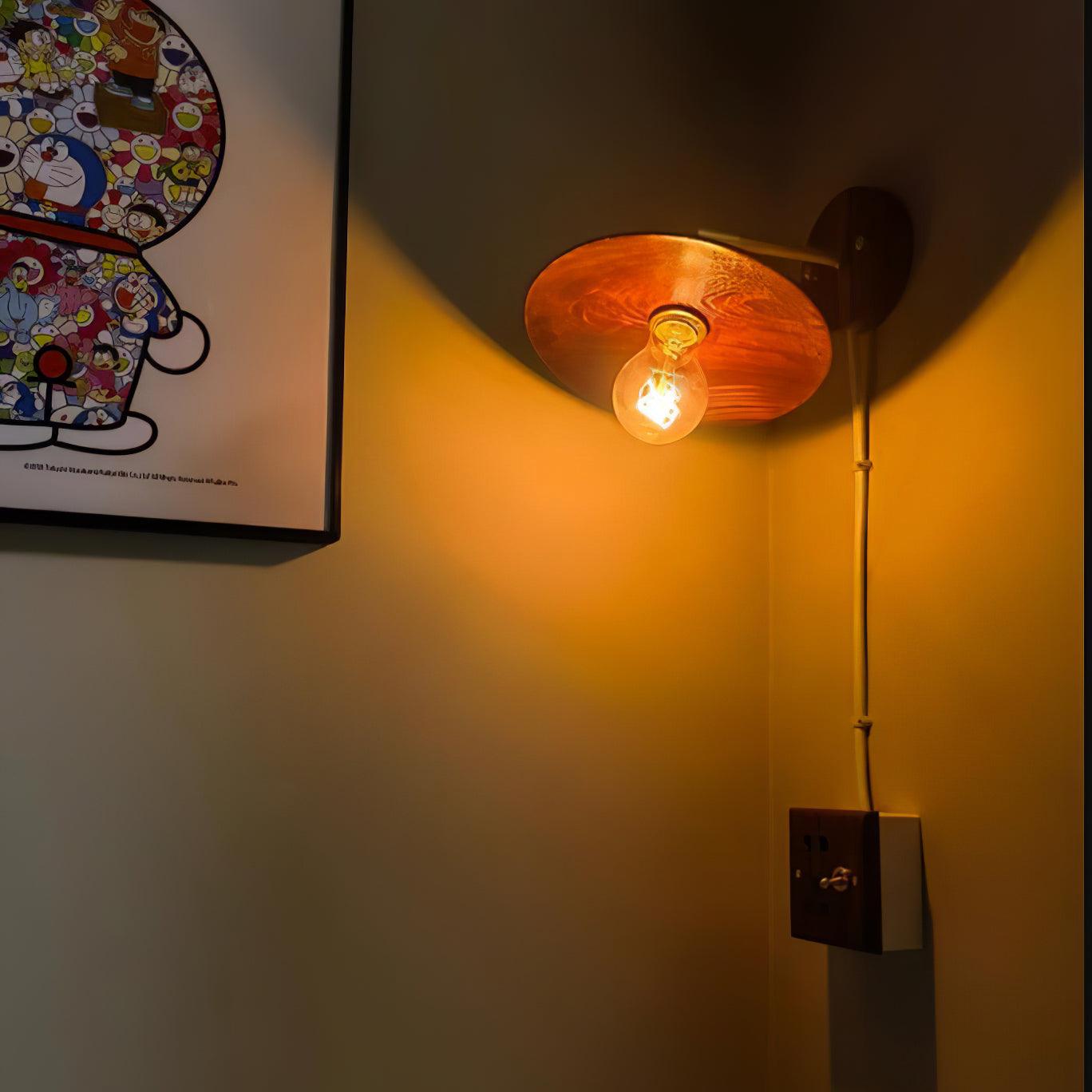 Wandlamp Walnotenhout Messing E27 20cm Rond Woonkamer Slaapkamer Gang Japandi