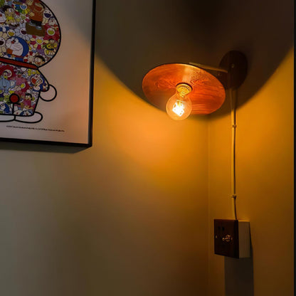 Wandlamp Walnotenhout Messing E27 20cm Rond Woonkamer Slaapkamer Gang Japandi