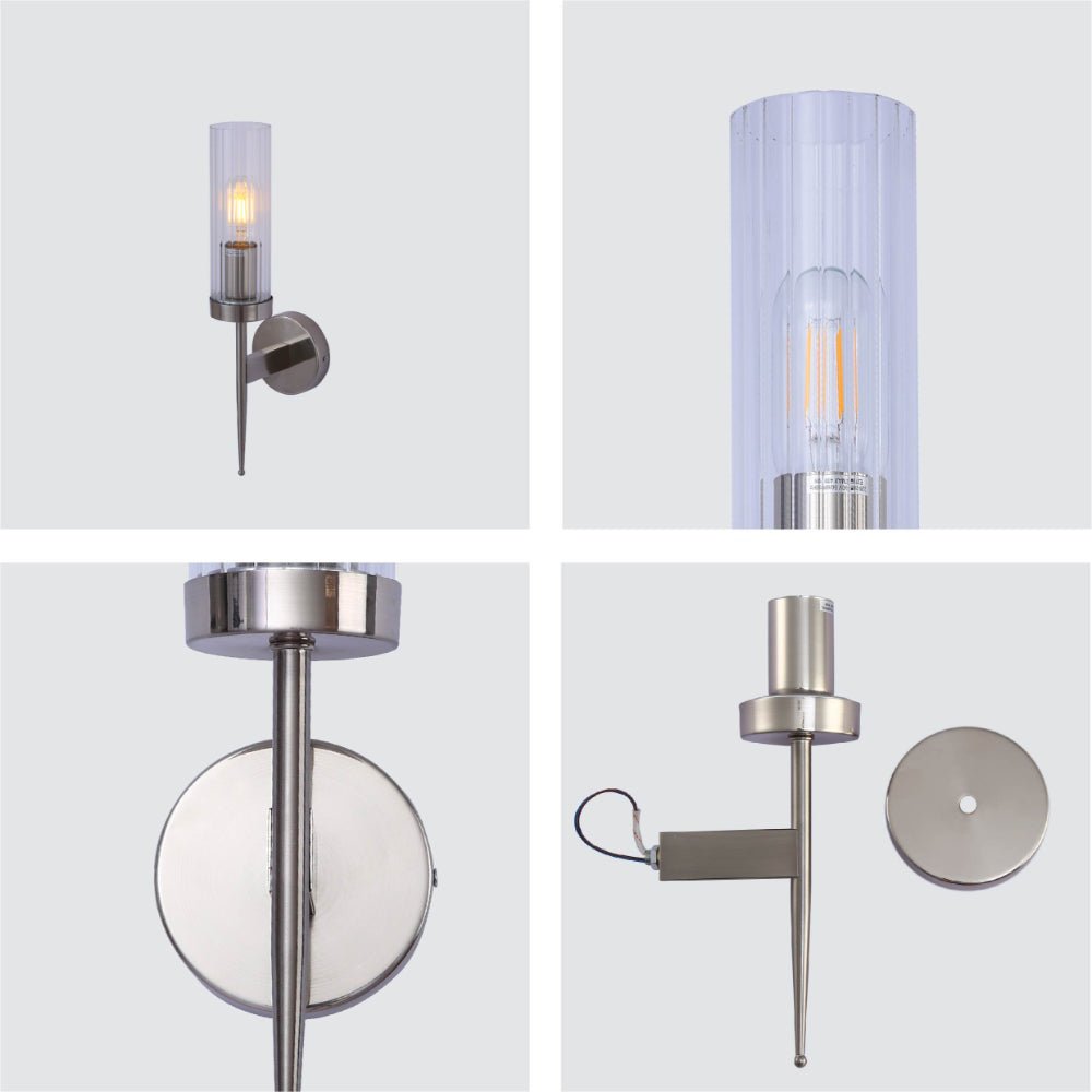 Wandlamp Geribbeld Glas Vintage Art Deco E27 Goud Chroom Nikkel Zwart Dimbaar Cilinder