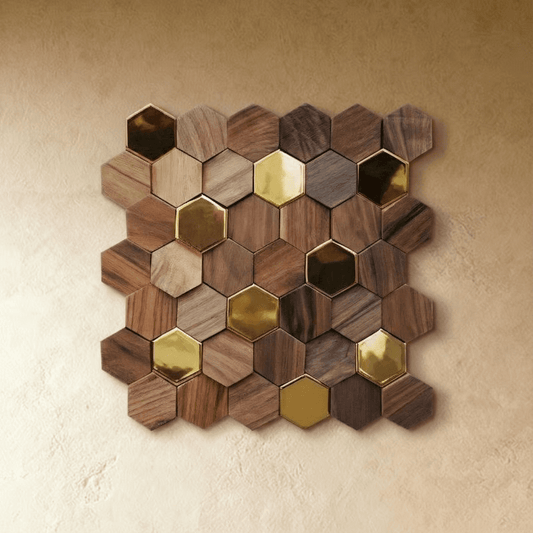 Wikne Houten Mozaïek Wandpanelen Met Hexagon Design Voor Moderne Accentmuren